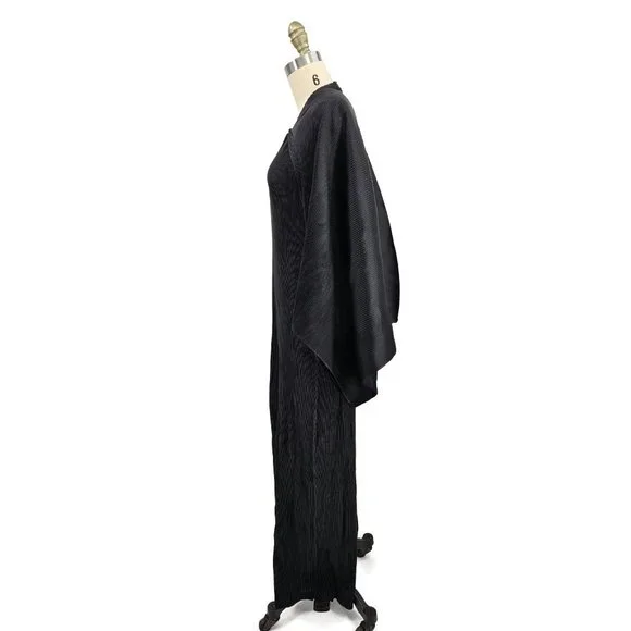 VTG Issey Miyake Black Pleated Maxi Dress Size 4 Attached Jacket Sleeves - Picture 7 of 15